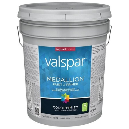 Valspar 027000008 Wall Paint, Eggshell, White, 5 gal Pail 4400